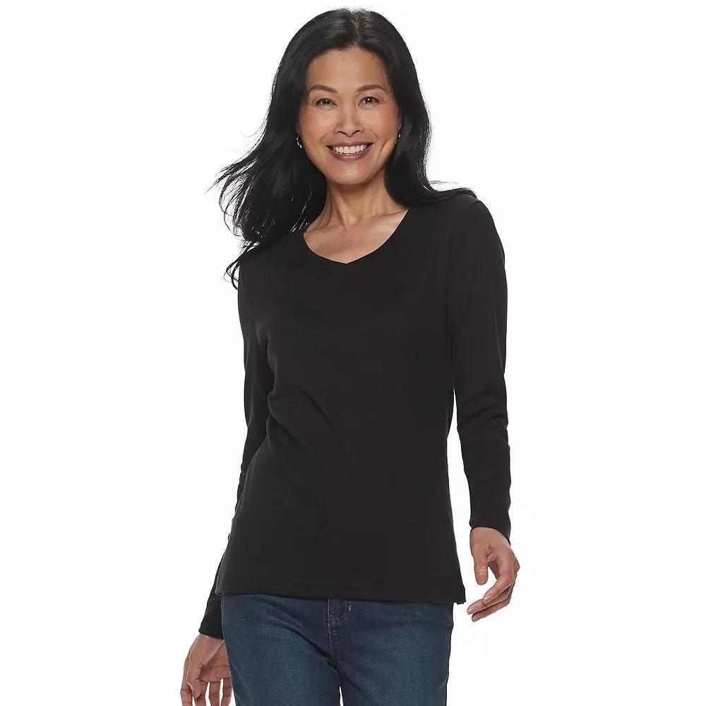 Women's Croft & Barrow® Essential Long Sleeve V-Neck Tee, Size: XL, Black Product Image