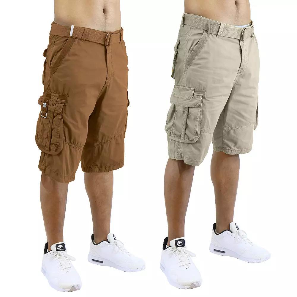 Men's Blu Rock 13.5" Distressed Cotton Cargo Shorts with Belt 2-Pack,  Product Image