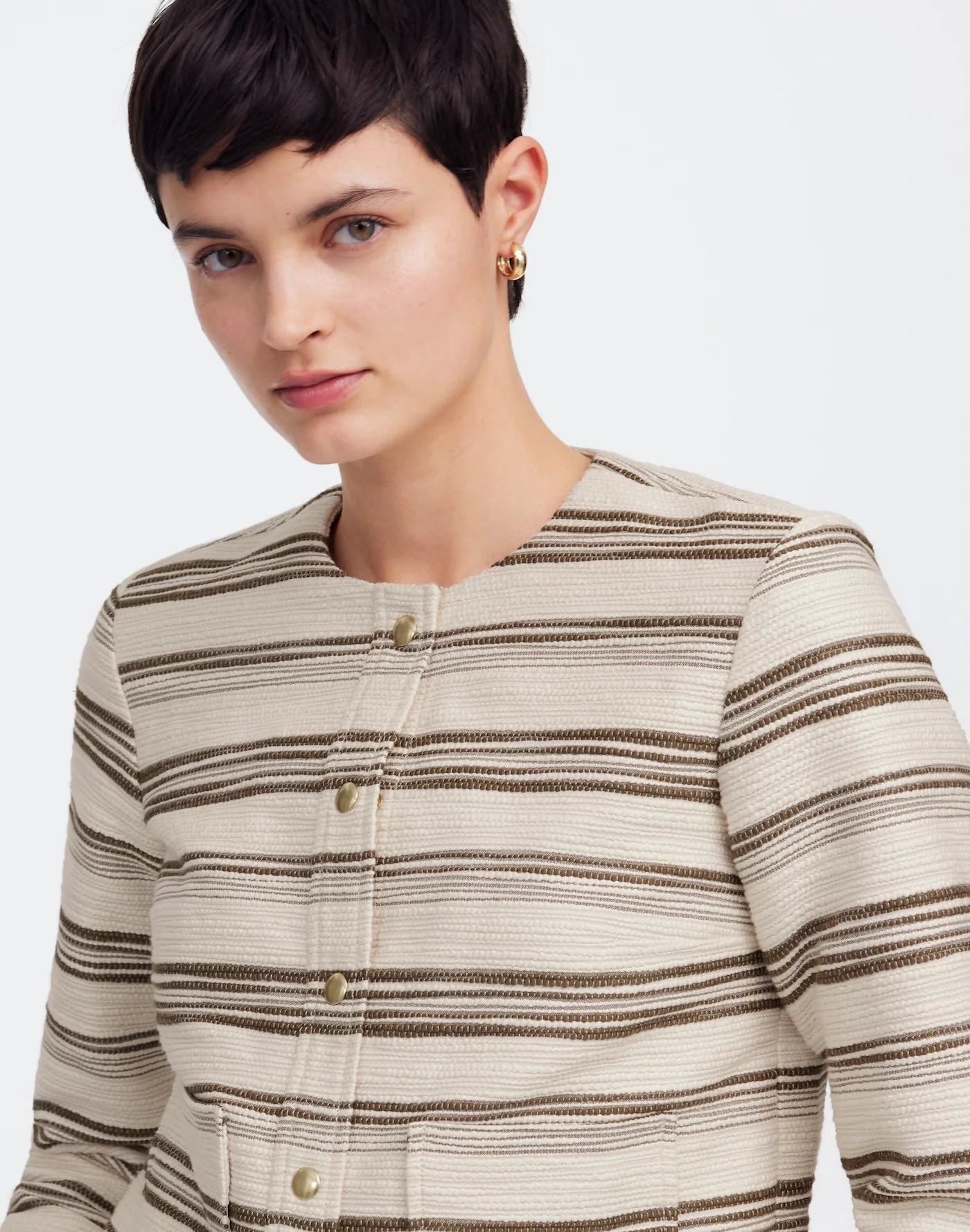 Button-Front Jacket in Striped Tweed Product Image