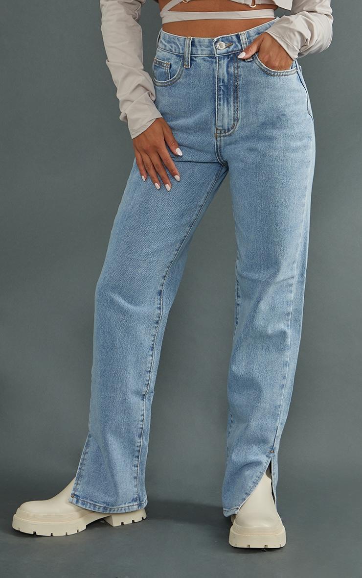 Petite Light Wash Split Hem Jeans Product Image