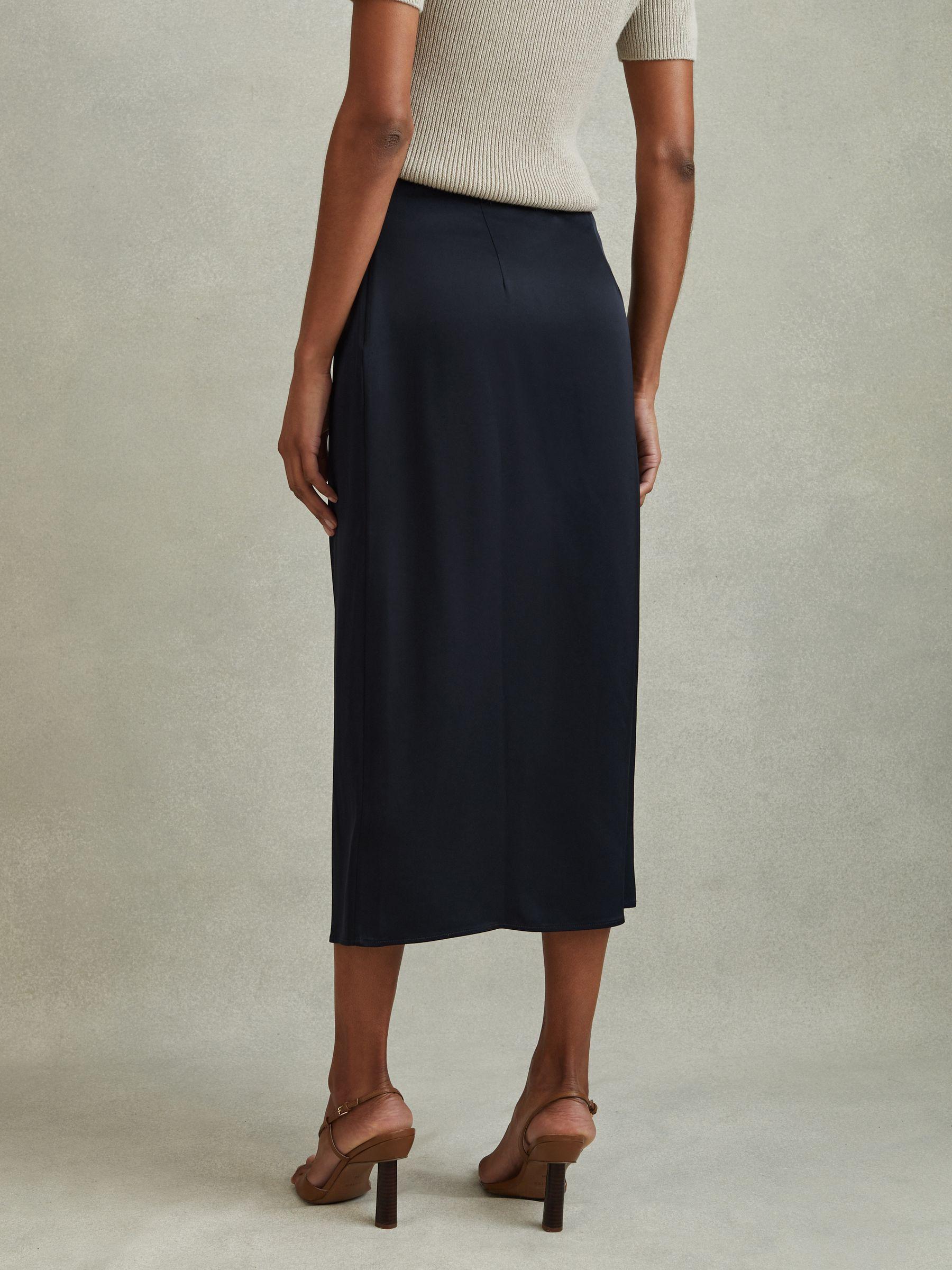 High Rise Wrap Midi Skirt in Navy Product Image