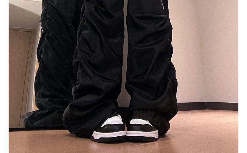 Drawstring Waist Plain Wide Leg Cargo Parachute Pants Product Image