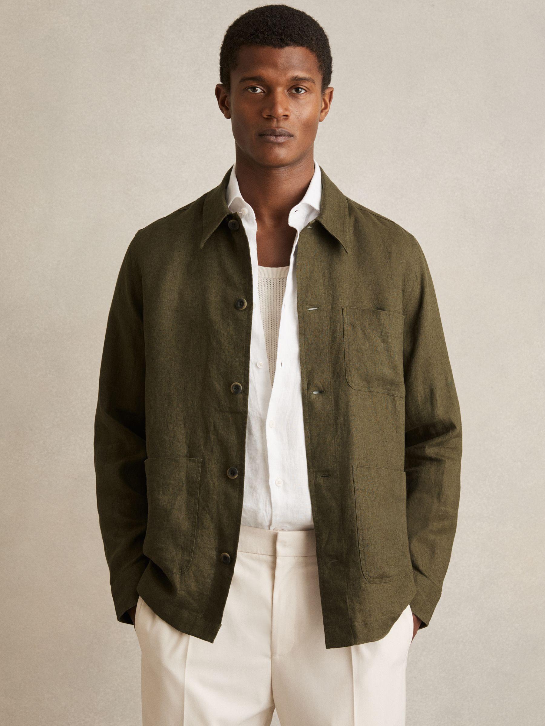 Linen Worker Jacket in Khaki Product Image