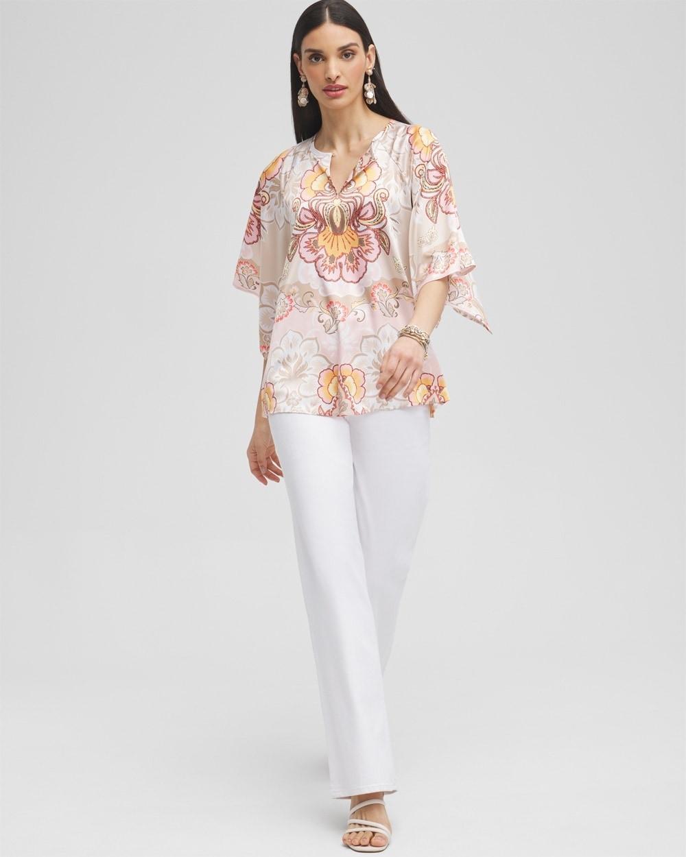 Satin Floral Keyhole Neck Blouse Product Image