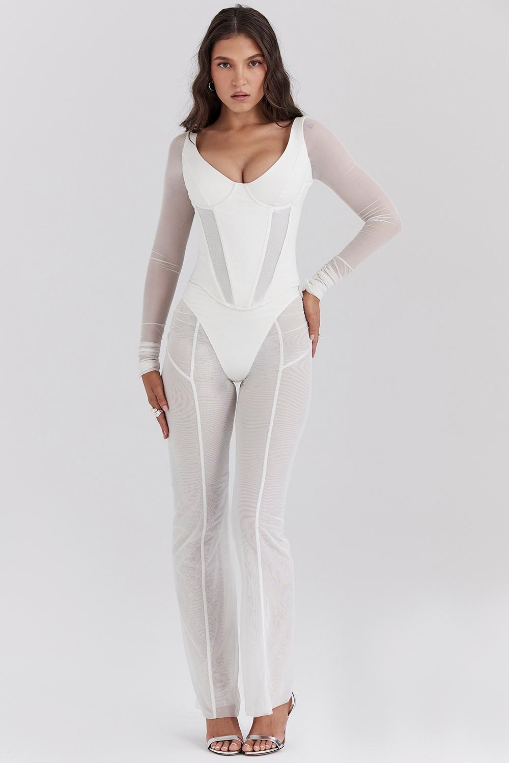 Araminta  white long sleeve mesh corset Product Image