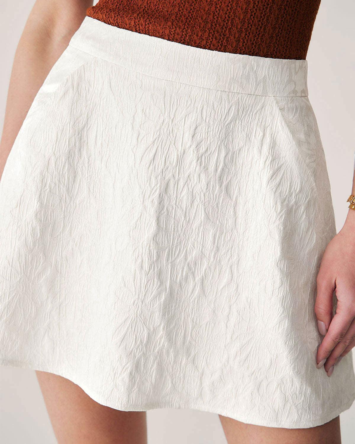 Beige Jacquard A-Line Mini Skirt Product Image