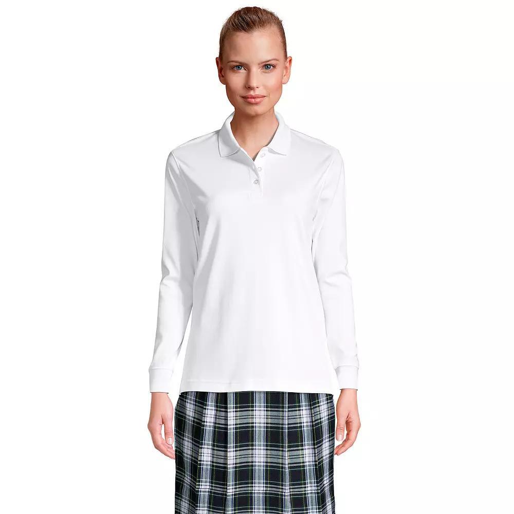 Women's Lands' End School Uniform Long Sleeve 3-Button Interlock Polo Shirt, Size: Medium, White Product Image