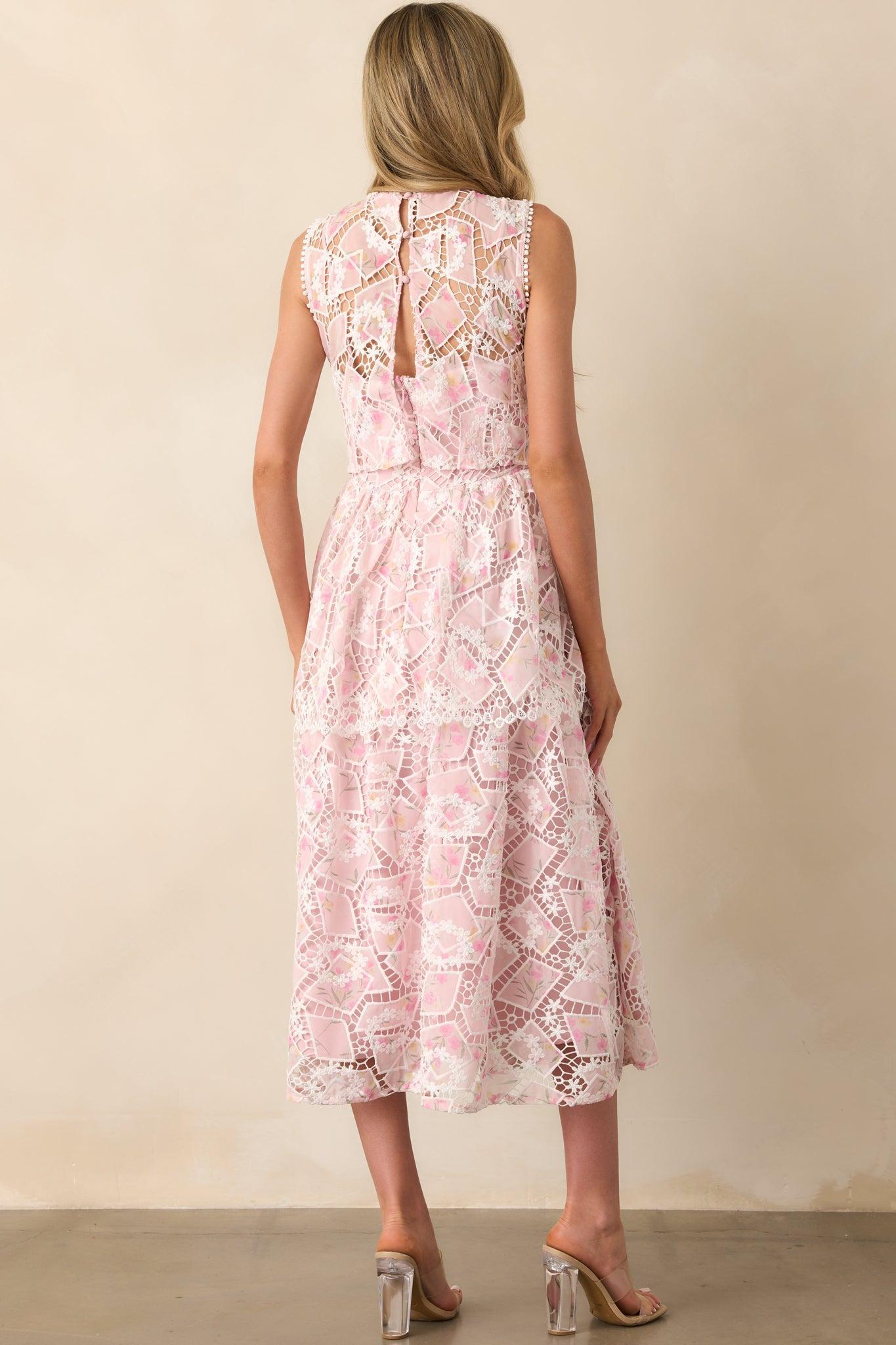 Something Nice Light Pink Floral Embroidered Midi Dress Product Image