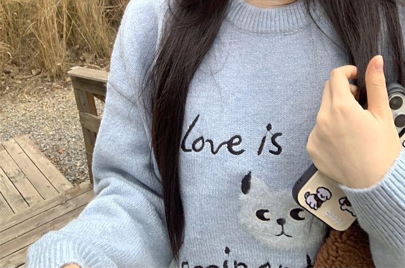 Round Neck Cat Print Sweater Product Image