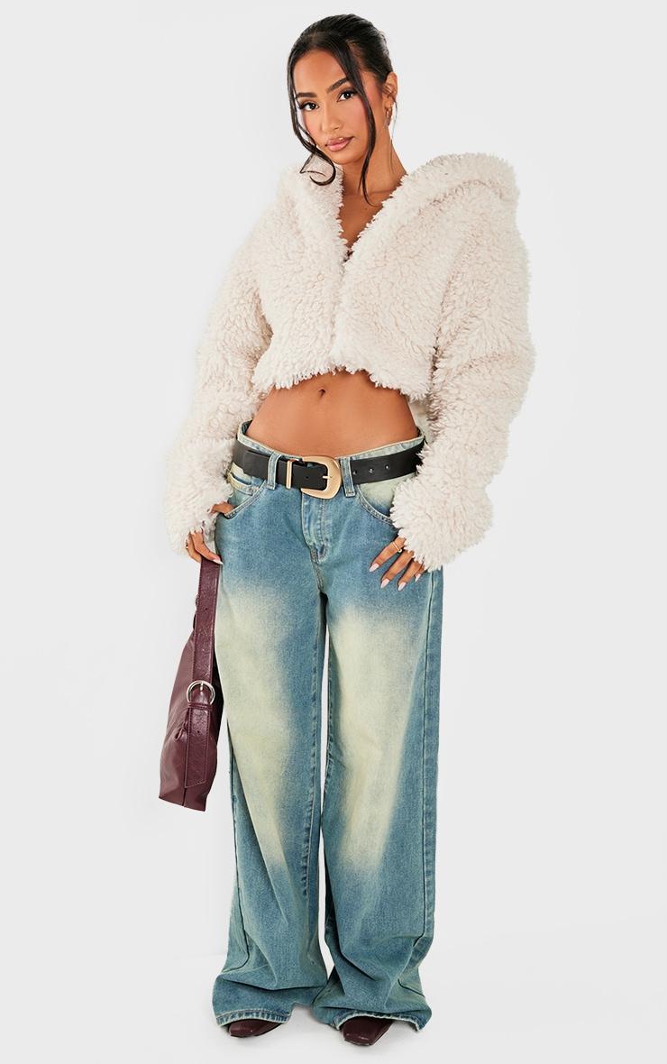 Petite Cream Faux Fur Hooded Cropped Coat Product Image