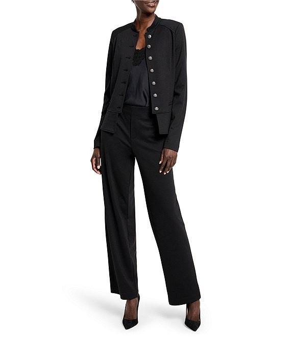 NIC + ZOE Femme Ponte Knit Stand Collar Long Sleeve Button Front Jacket Product Image