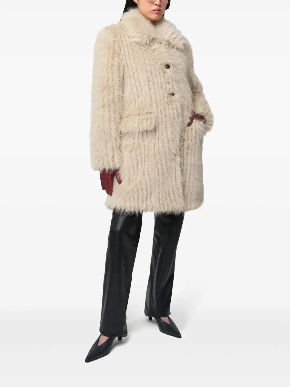 long-collar buttoned faux-fur coat Product Image