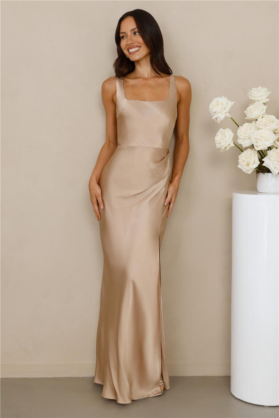The Evelina Satin Maxi Dress Champagne Product Image