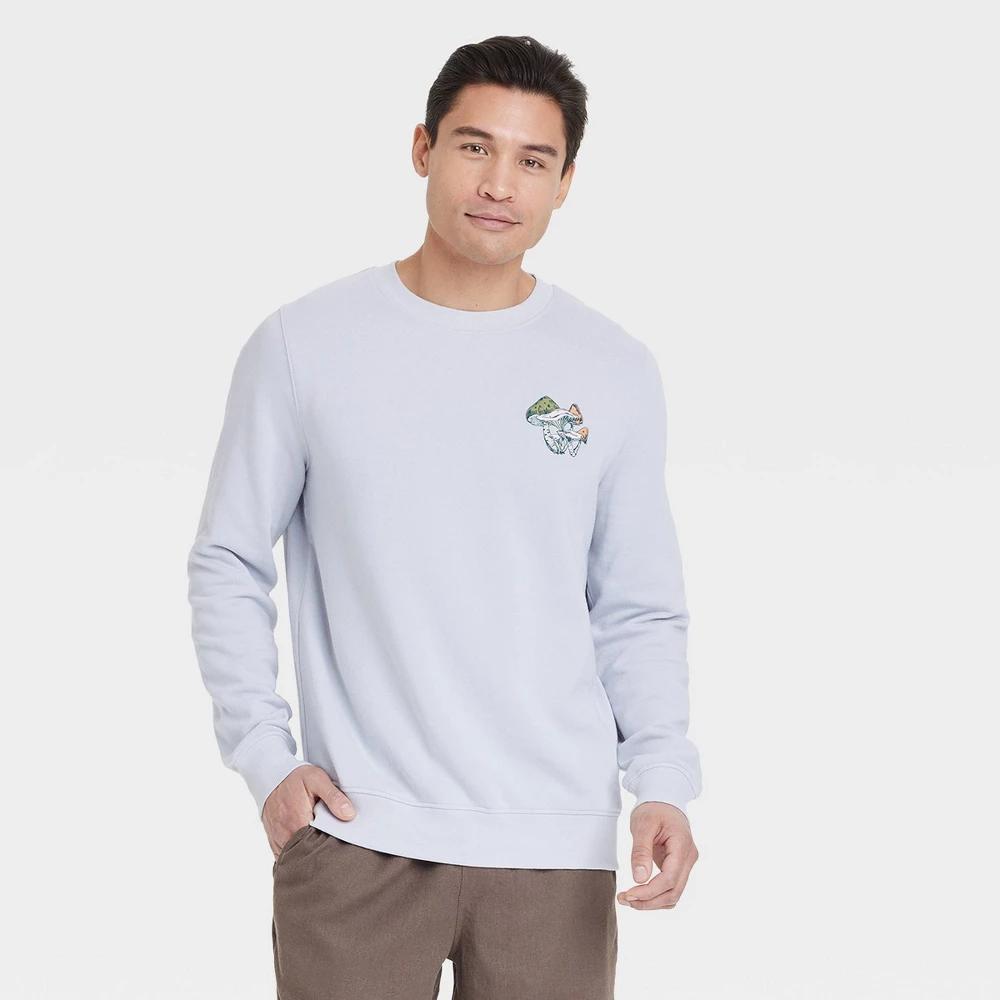 Mens French Terry Crewneck Pullover Sweatshirt - Goodfellow & Co Light Blue L Product Image