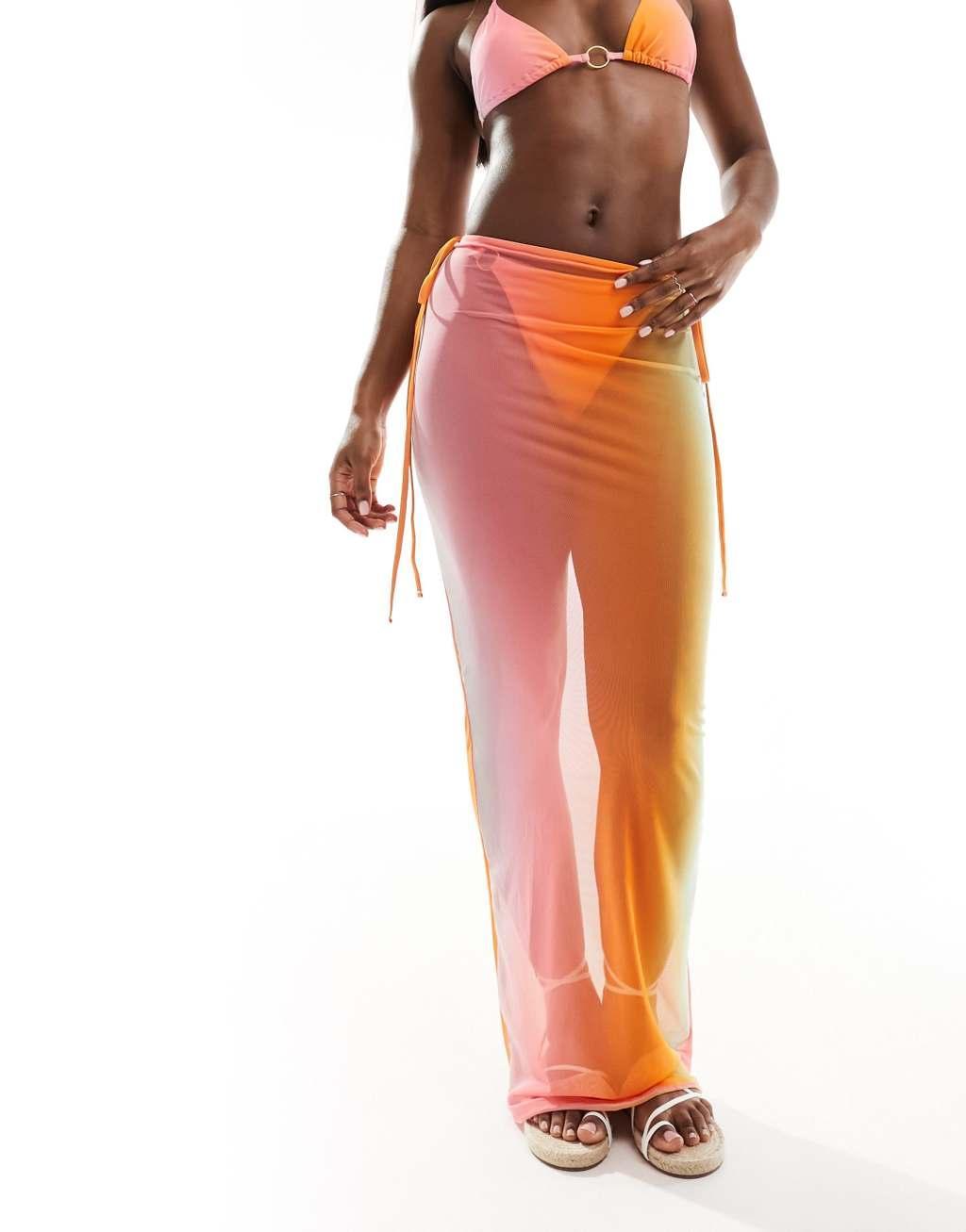 Simmi mesh column beach skirt in pink and orange ombre - part of a set Product Image