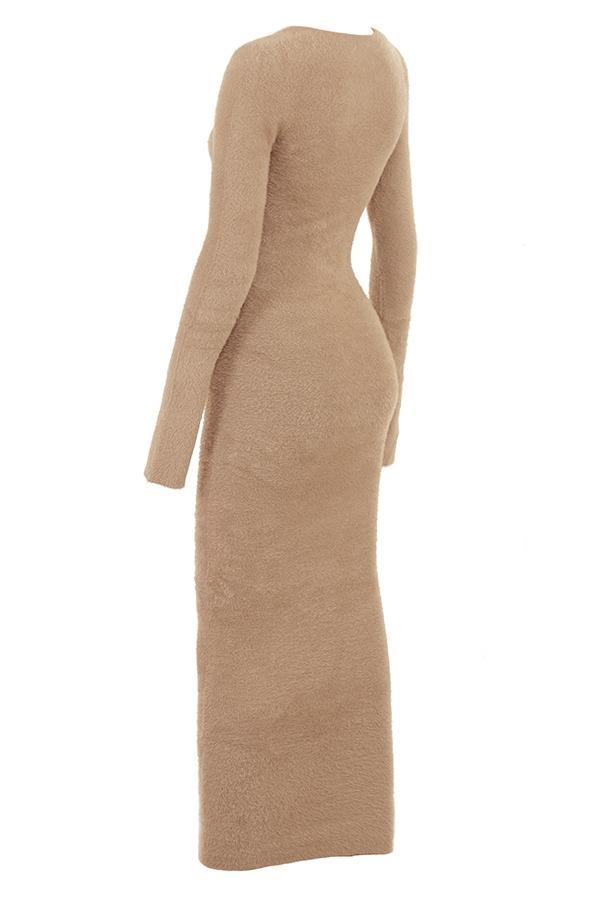 Lucille  camel fuzzy maxi dress - sale Product Image