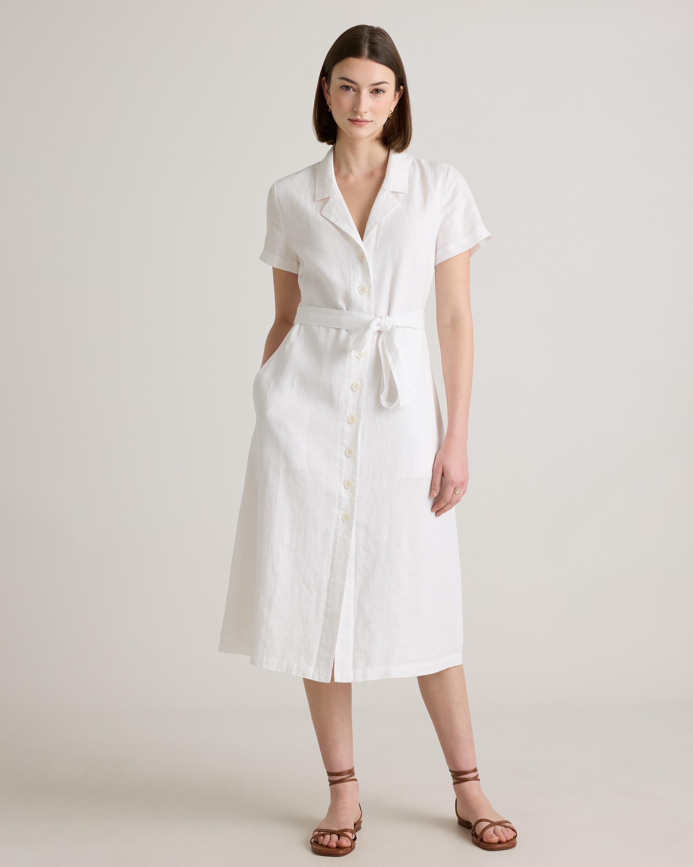 100% European Linen Button Front Dress Product Image