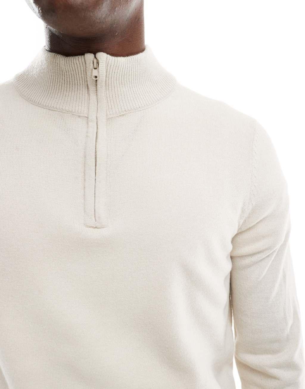 Threadbare soft touch half zip funnel neck sweater in stone Product Image