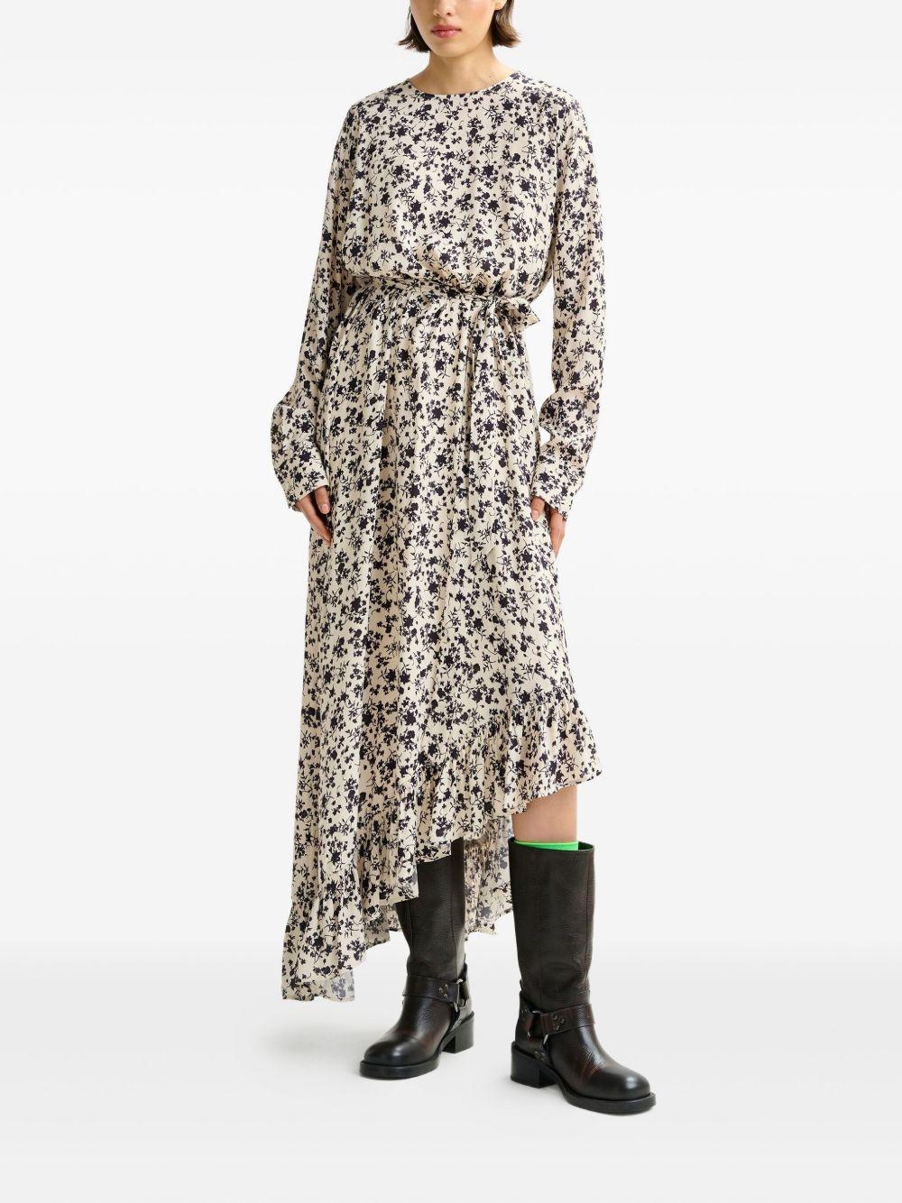 floral-print ruffled asymmetrical dress Product Image