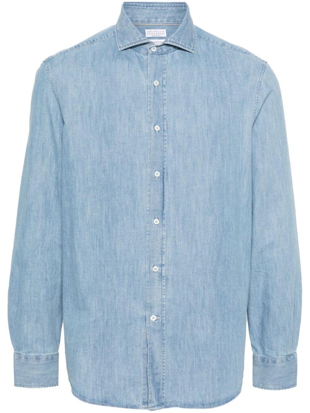 BRUNELLO CUCINELLI Spread-collar Denim Shirt In Blau Product Image