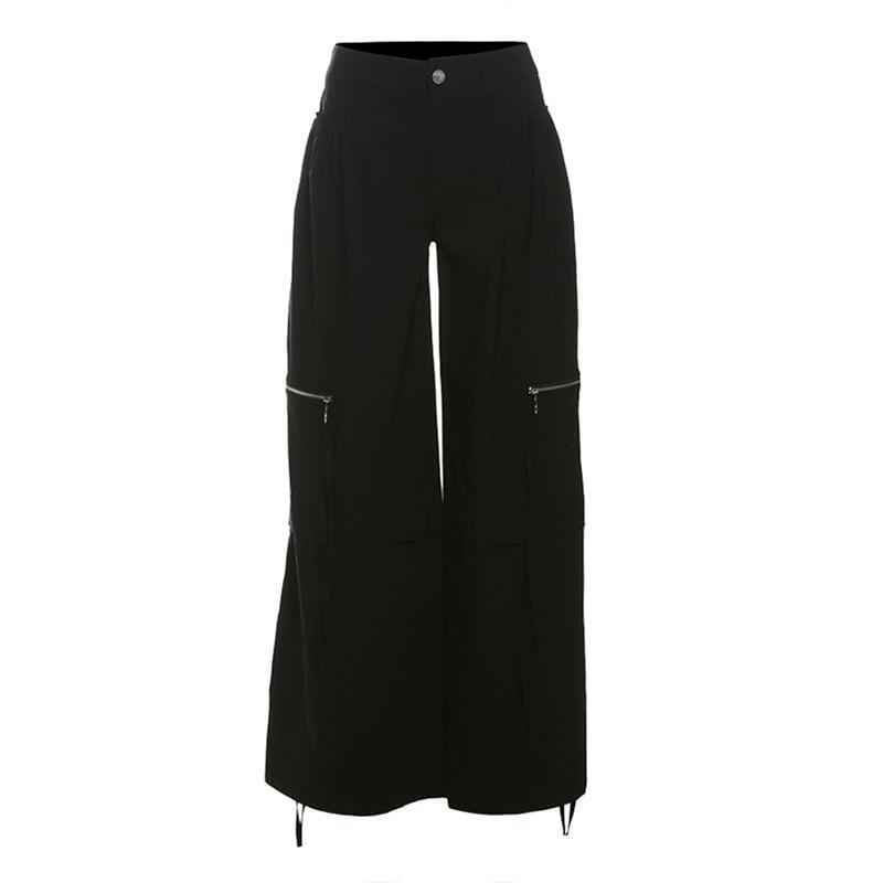 High Rise Plain Wide Leg Cargo Pants Product Image