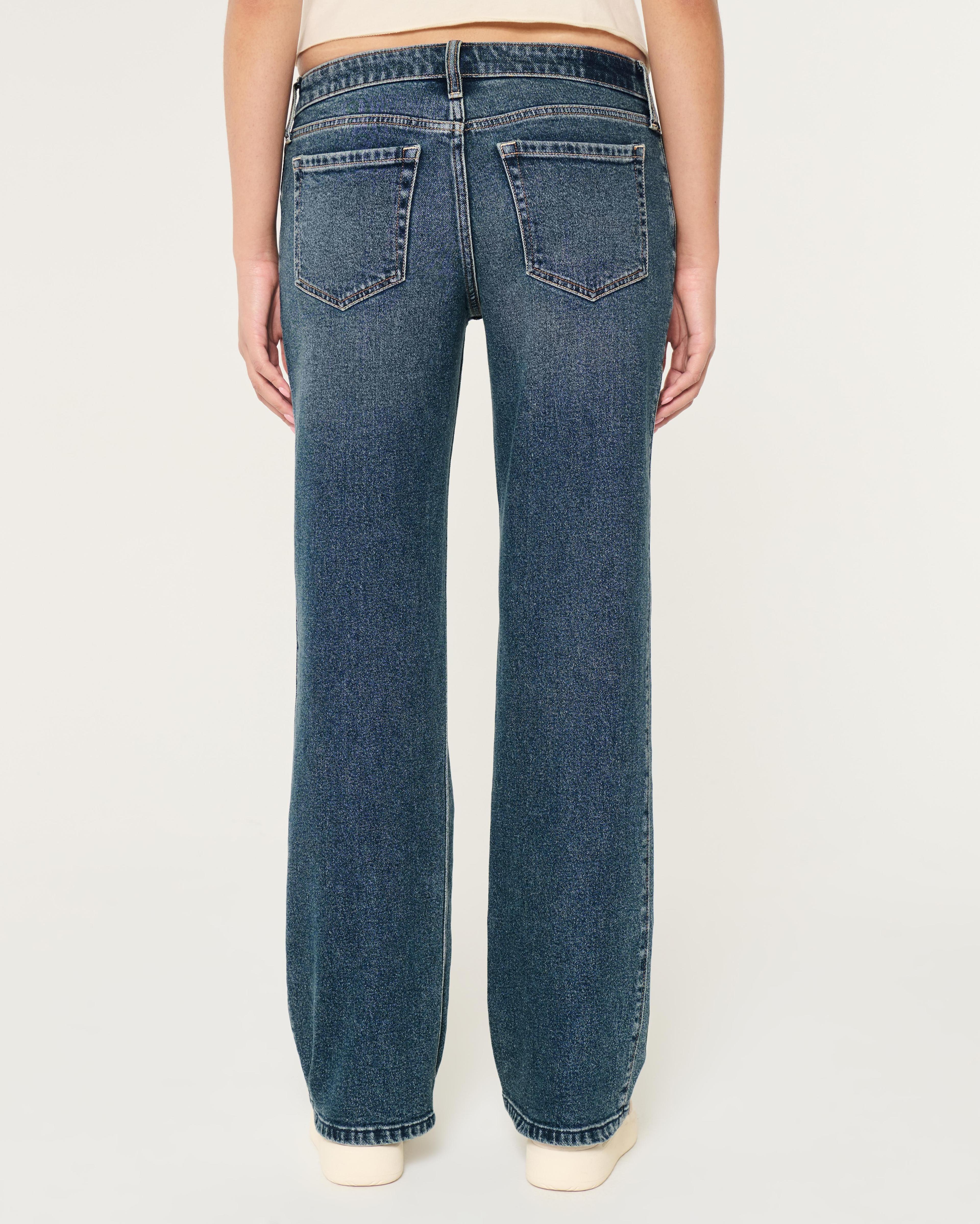 Low-Rise Dark Wash Relaxed Straight Jeans Product Image