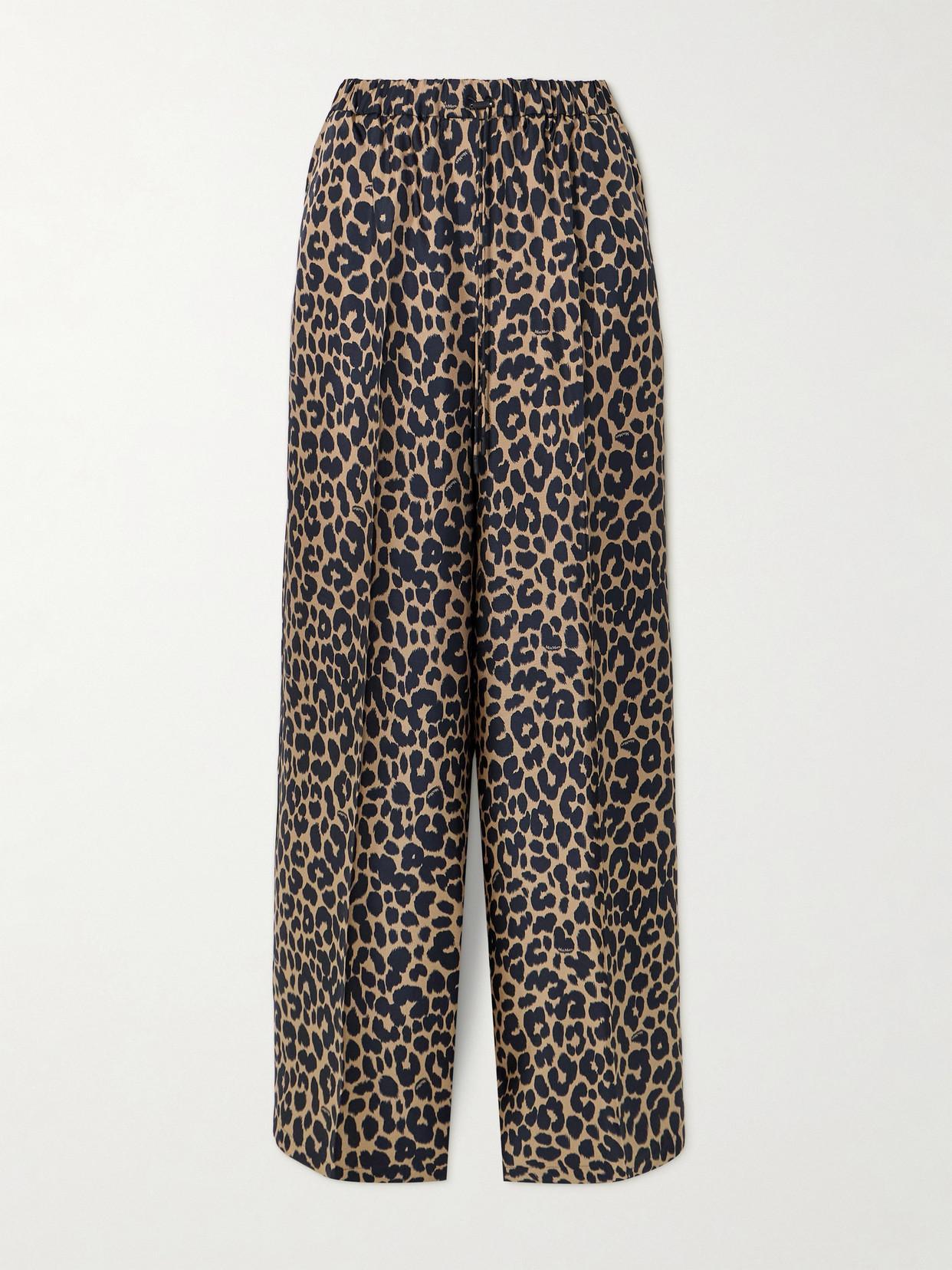 MAX MARA Ghinea Leopard Print Silk Wide Leg Pants In Multi Product Image