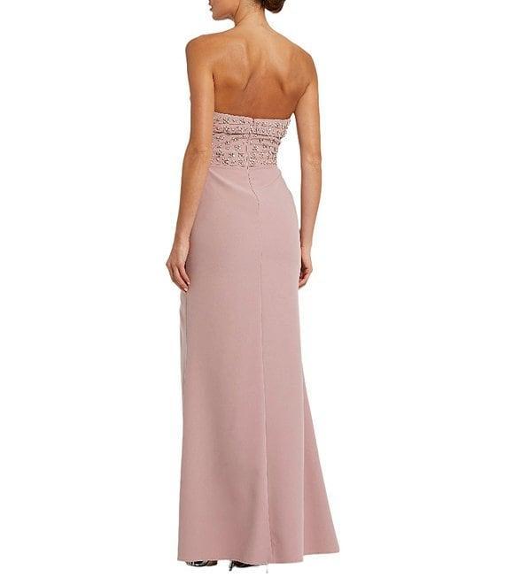 Mac Duggal Sweetheart Strapless Rhinestone Trim Bow Front Crepe Column Gown Product Image