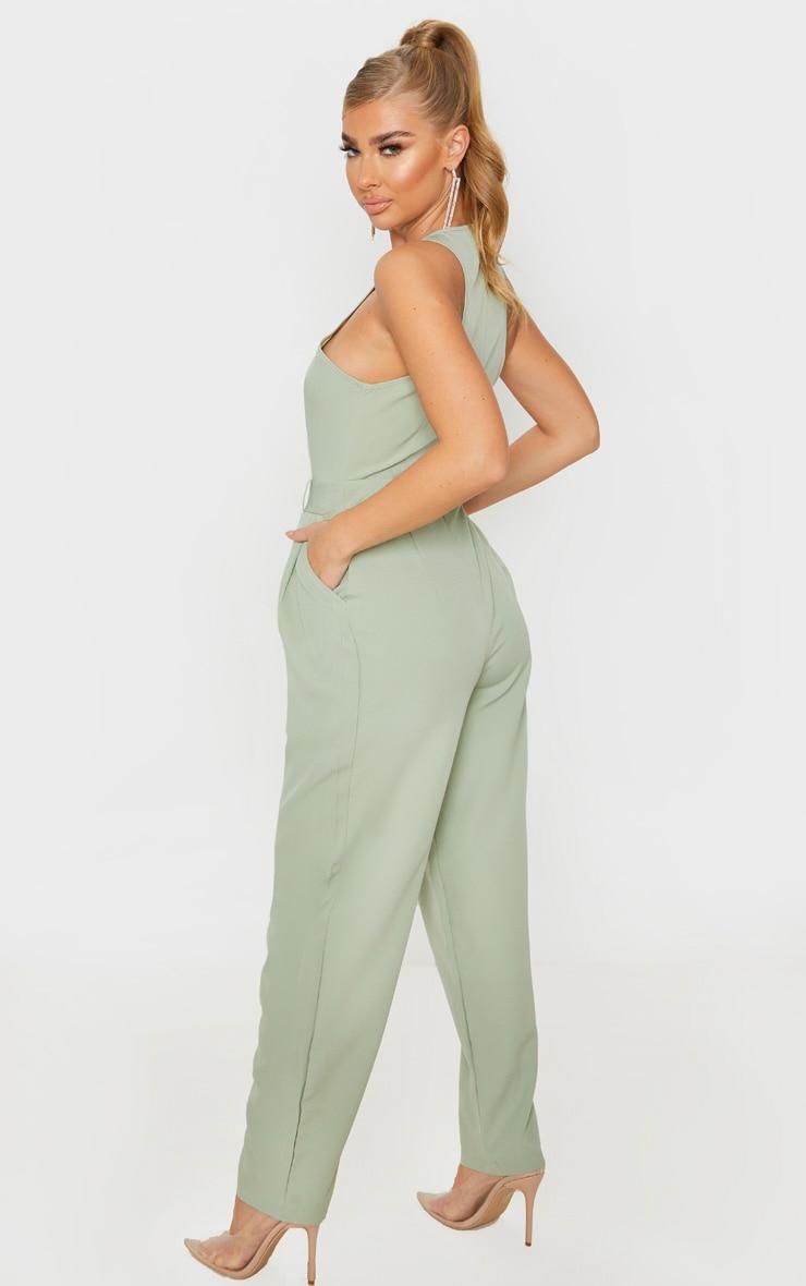 Sage Green Racer Back Pocket Detail Jumpsuit Product Image