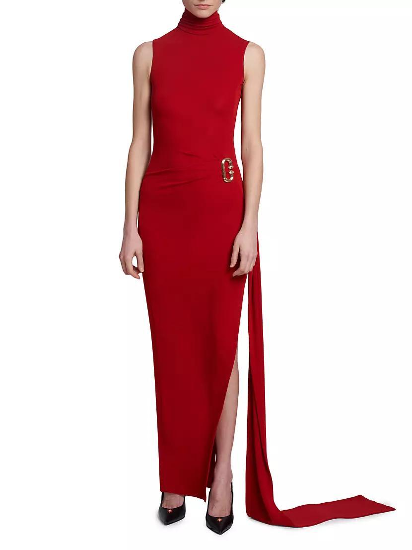 Turtleneck Buckle Draped Column Dress Product Image