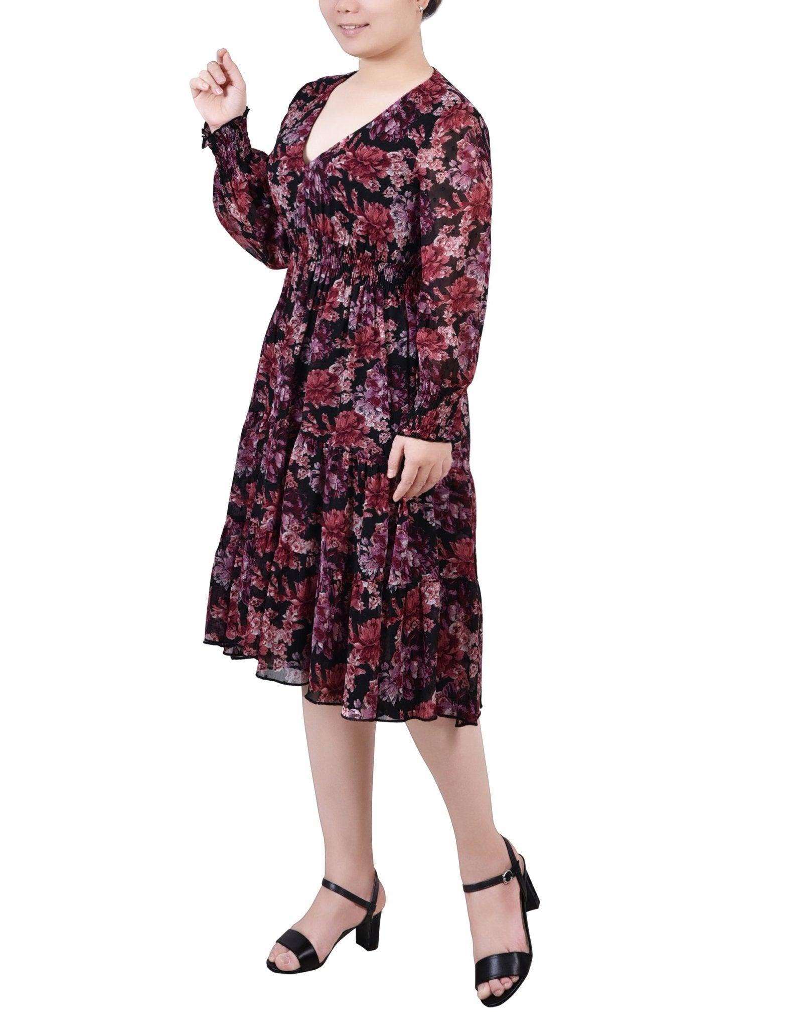 Jet Finefleur Long Sleeve Clip Dot Chiffon Dress With Smocked Waist and Cuffs Product Image