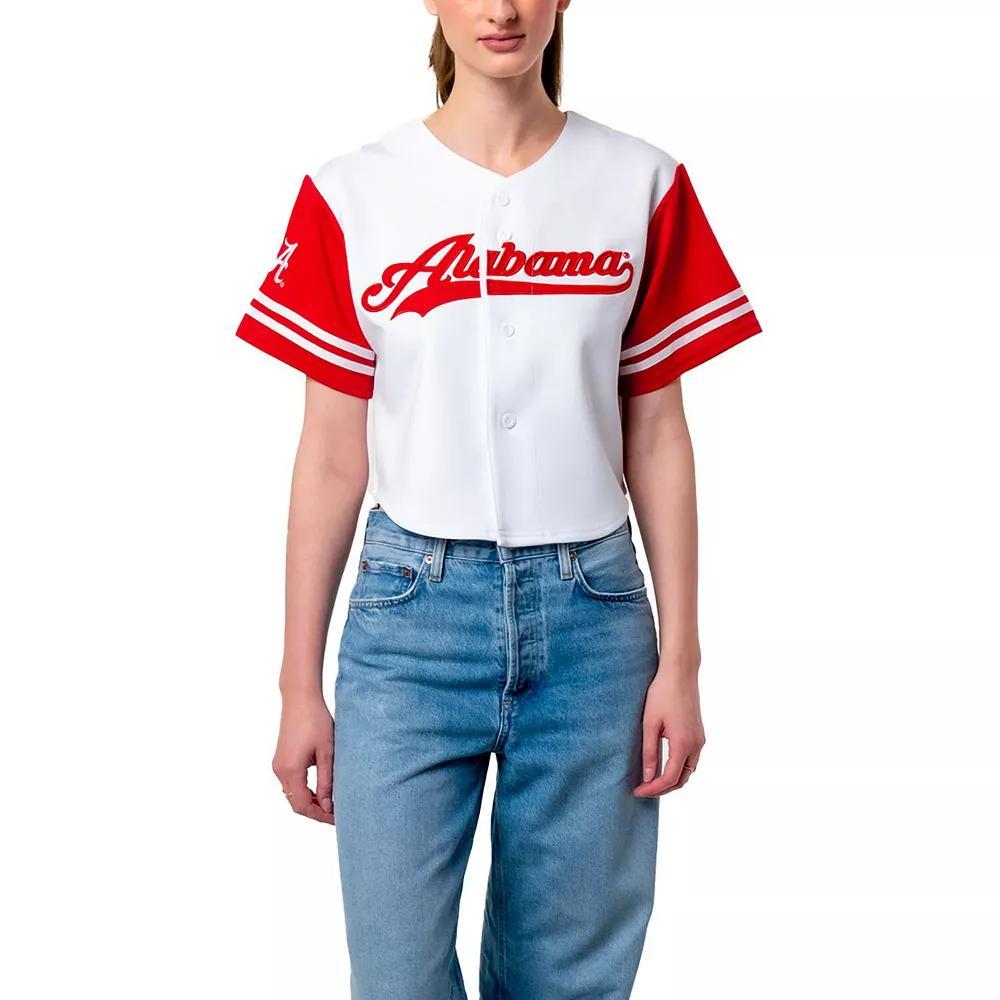 Women's Established & Co. White Alabama Crimson Tide Baseball Jersey Cropped T-Shirt, Size: Medium Product Image