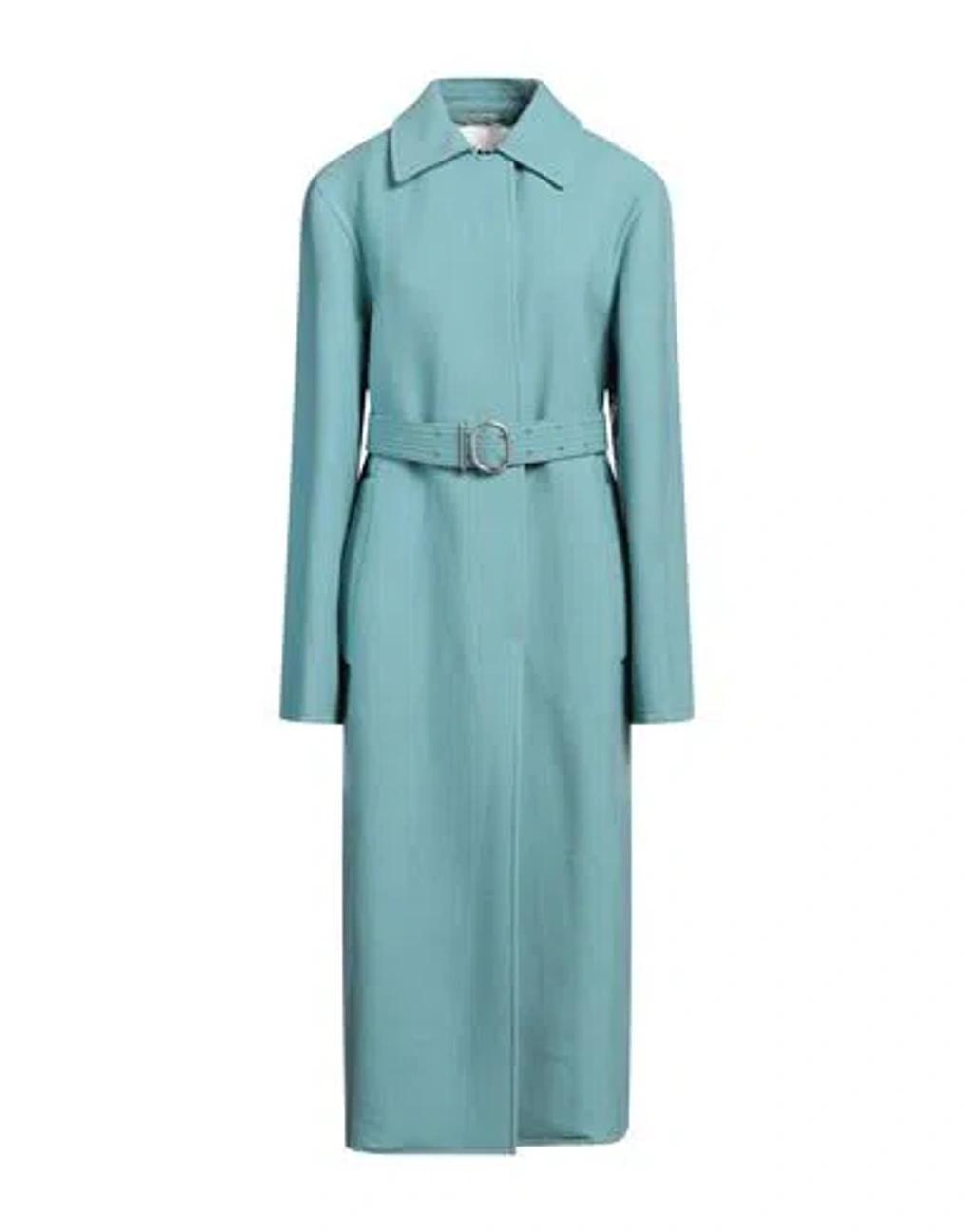 JIL SANDER Spread-collar Belted Coat In Blue Product Image