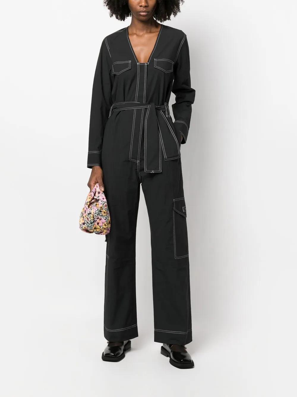 belted contrast-stitch jumpsuit Product Image