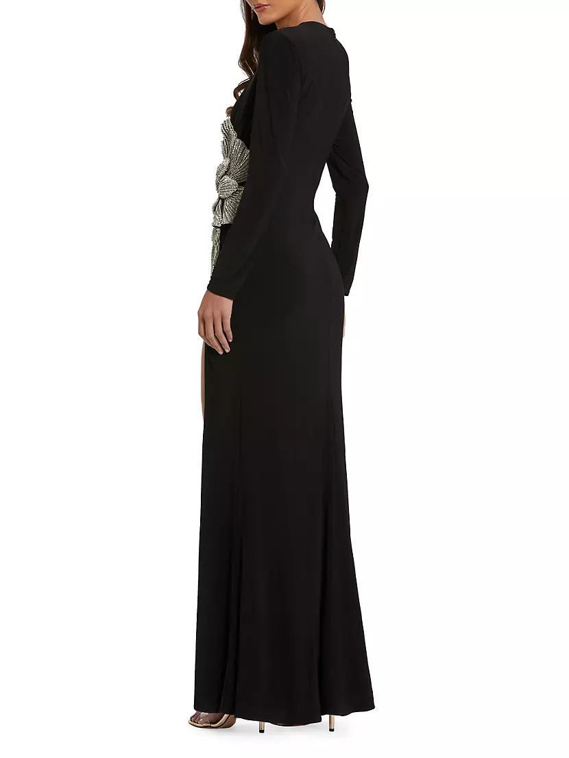 Jersey Beaded Floral Long-Sleeve Gown Product Image