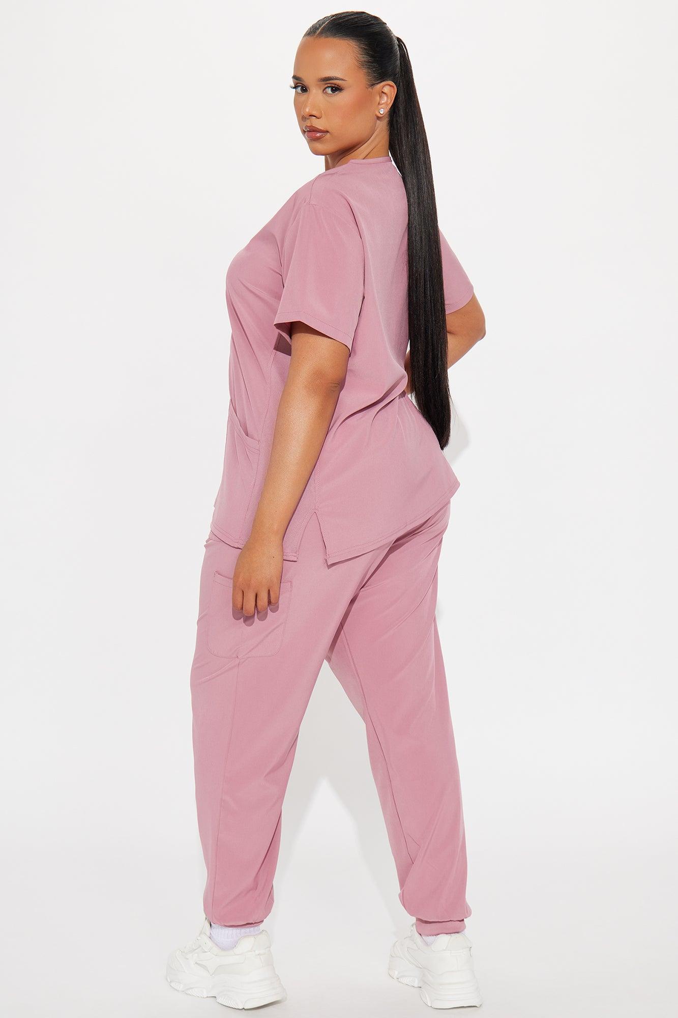 Check Up Side Rib Stretch Uniform Scrub Jogger Set - Mauve Female Product Image