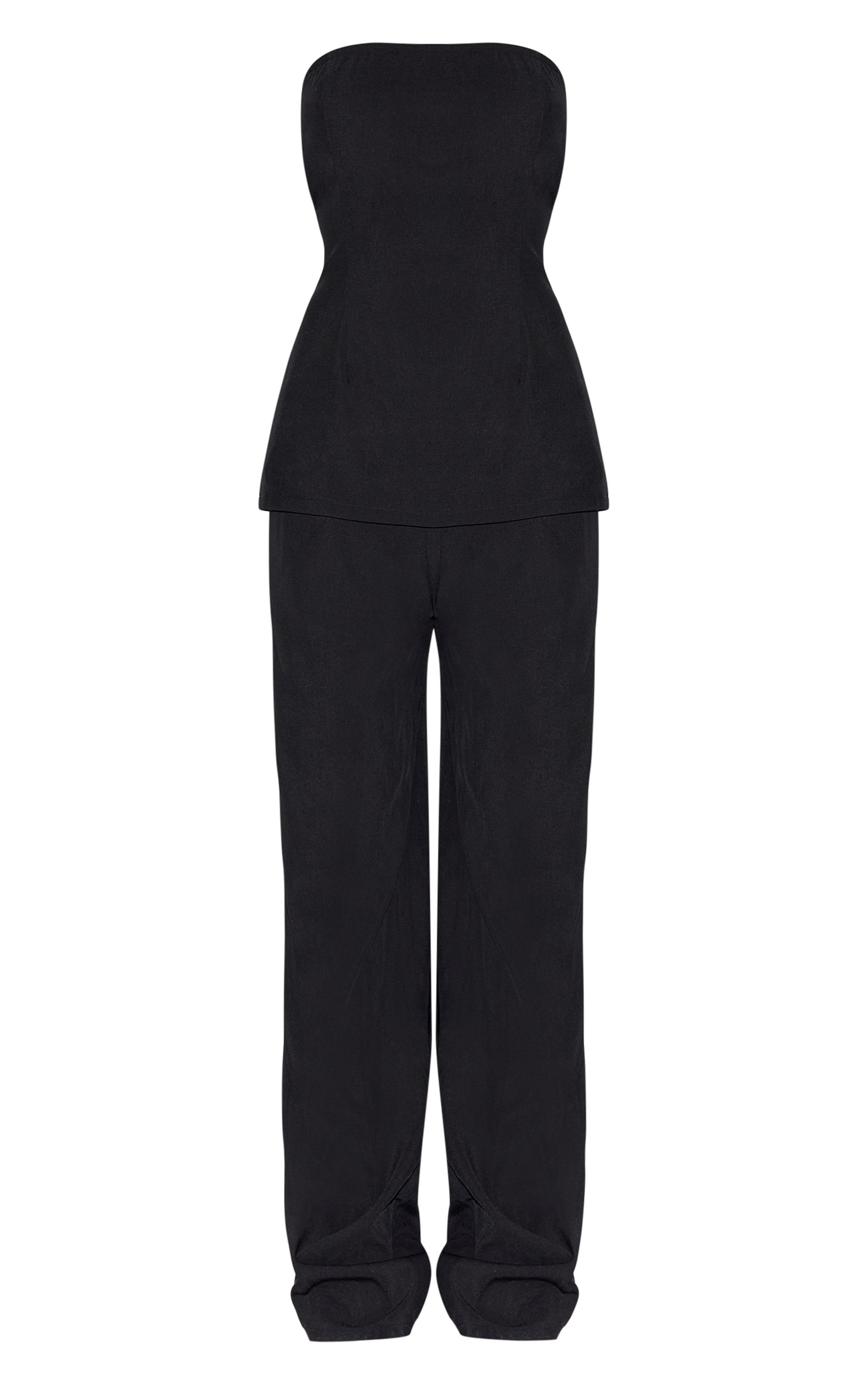 Black Woven Tailored Longline Bandeau Flared Jumpsuit Product Image