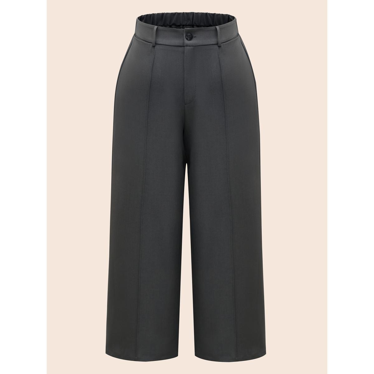 Plus Size Stretchy-Waist Seamed Plicated Detail Pants Women DimGray Workwear Essentials Wide Leg Mid Rise Work Pants BloomChic 26/4X Product Image