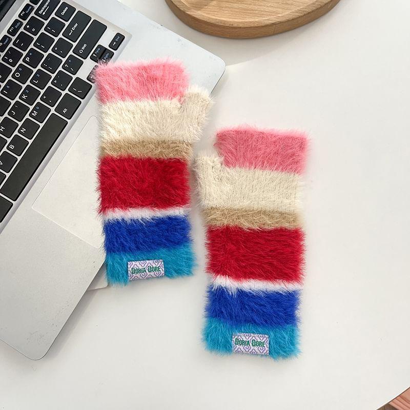 Color Block Knit Fingerless Gloves Product Image