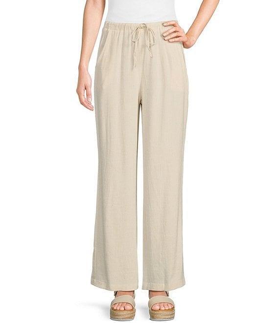 Honey & Sparkle Washed Linen Mid Rise Elastic Waist Flat Front Pants Product Image