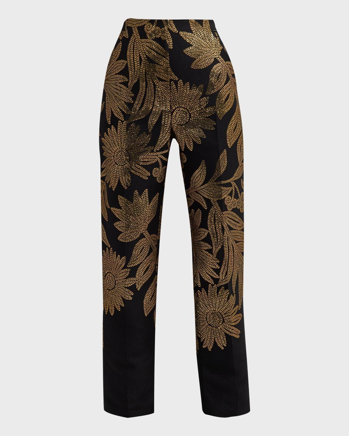 Grace Metallic Floral Embellished Straight Cropped Pants Product Image