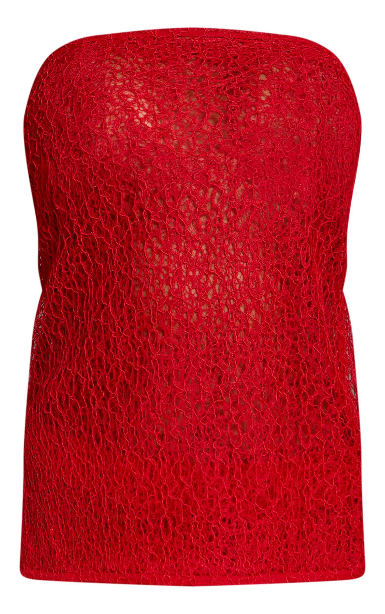 Red Textured Knit Longline Bandeau Product Image