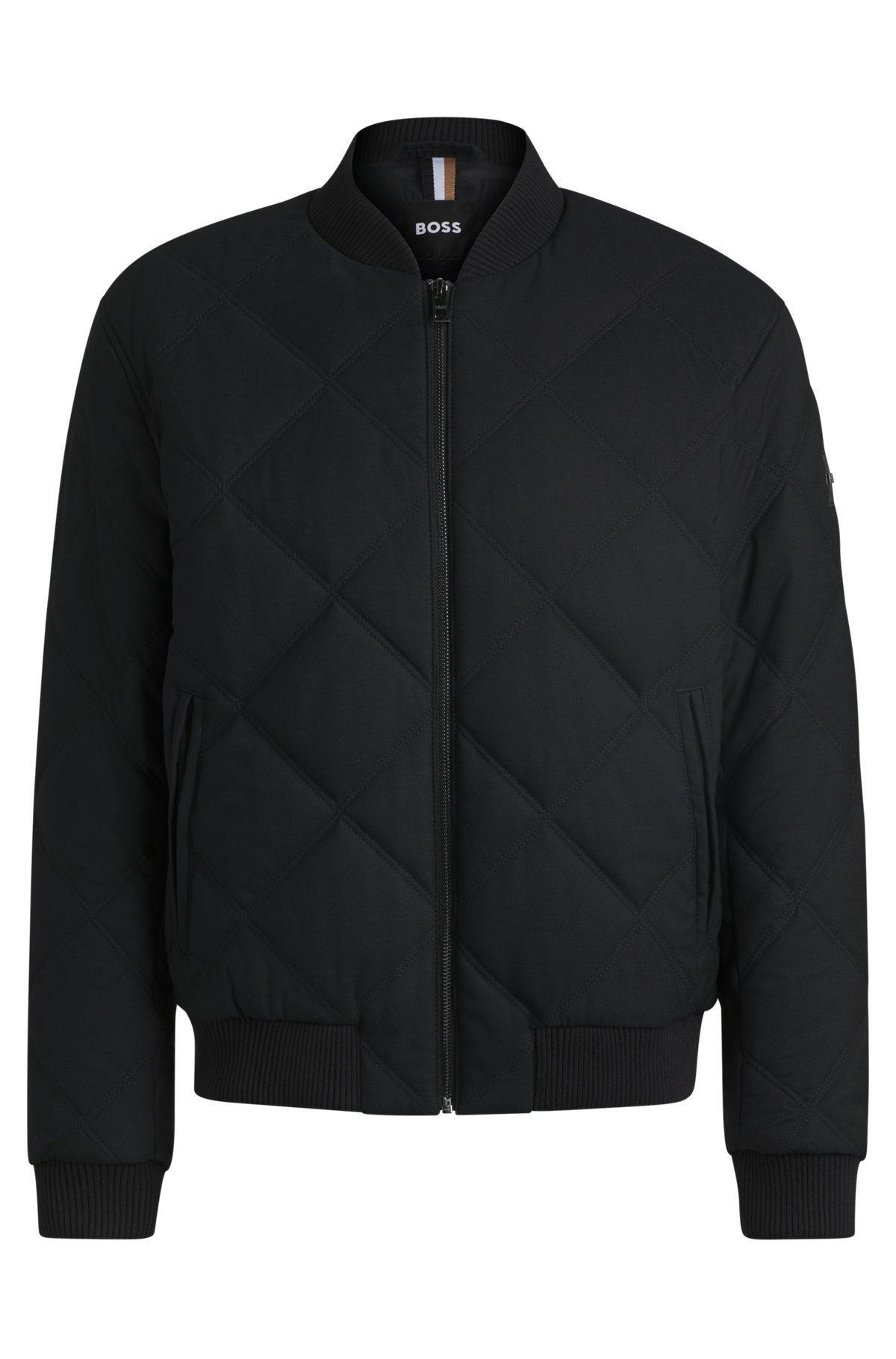 BOSS - Regular-fit jacket with diamond quilting and cotton ribbing - Black Product Image