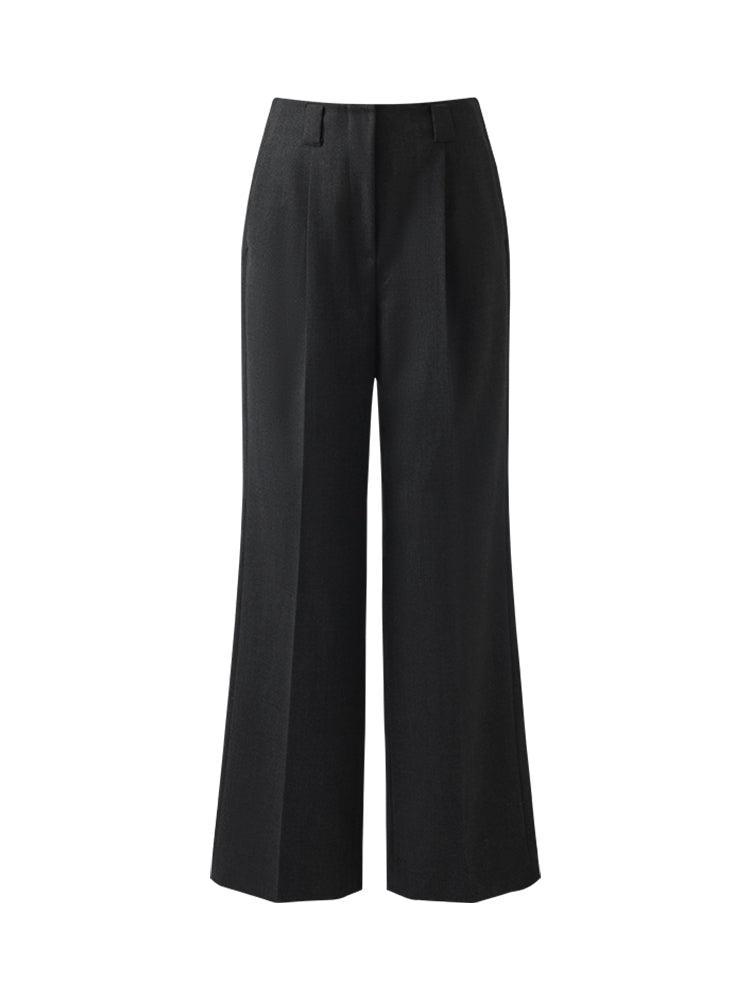 Worsted Wool Women Wide Leg Pants With Leather Belt Product Image