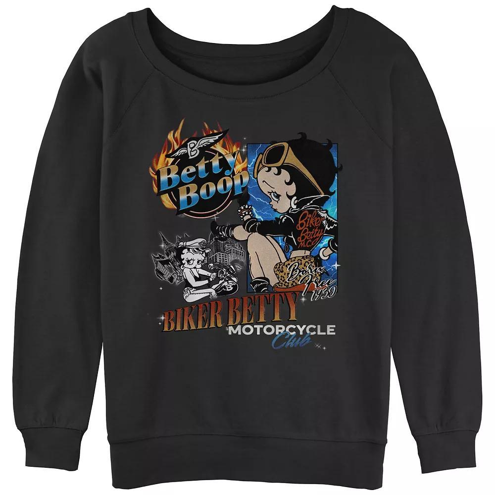 Women's Betty Boop Biker Betty Slouchy Terry Graphic Pullover, Size: Large, Black Product Image