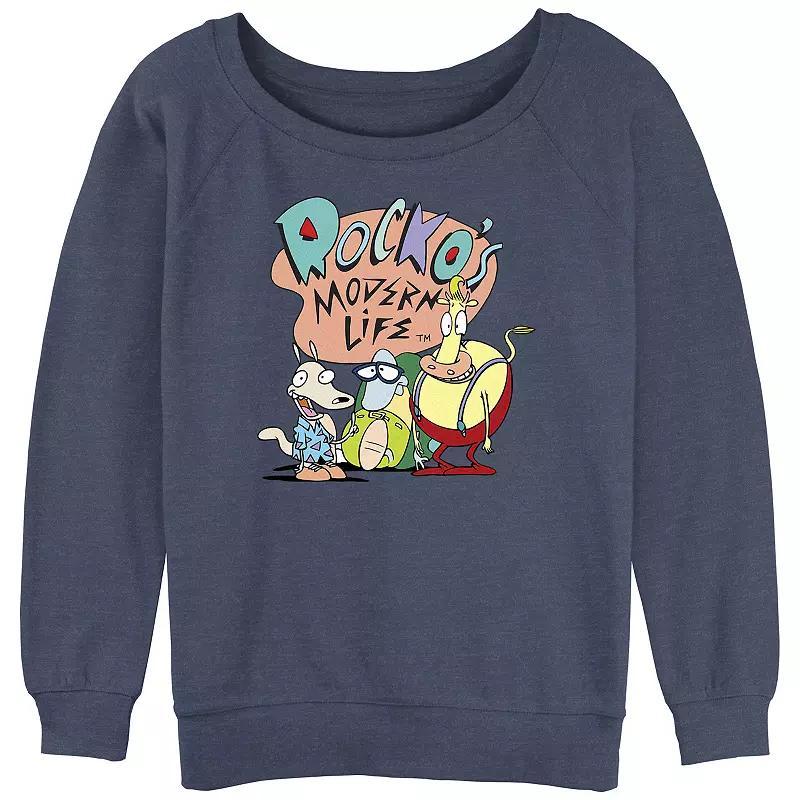 Juniors' Rocko's Modern Life Logo Slouchy Terry Graphic Pullover, Women's, Size: XL, Blue Grey Product Image