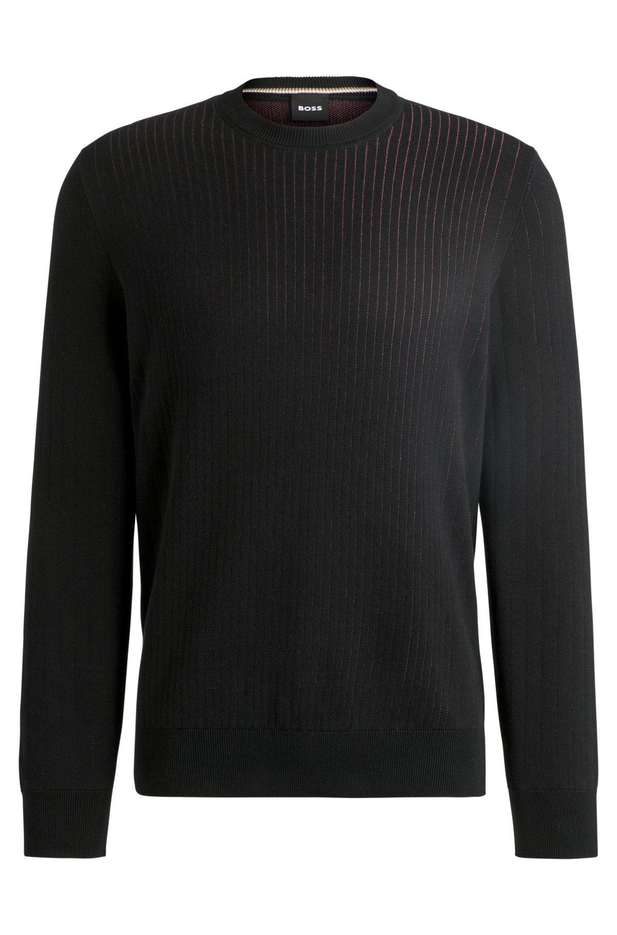 Cotton sweater with knitted vertical stripes in regular fit Product Image