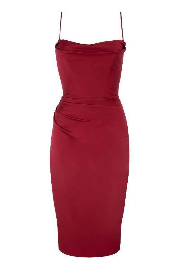 Anja Wine Satin Corset Midi Dress Product Image