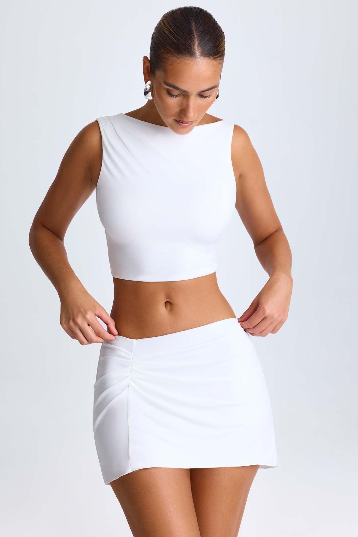 Draped A-Line Mini Skirt in White Product Image