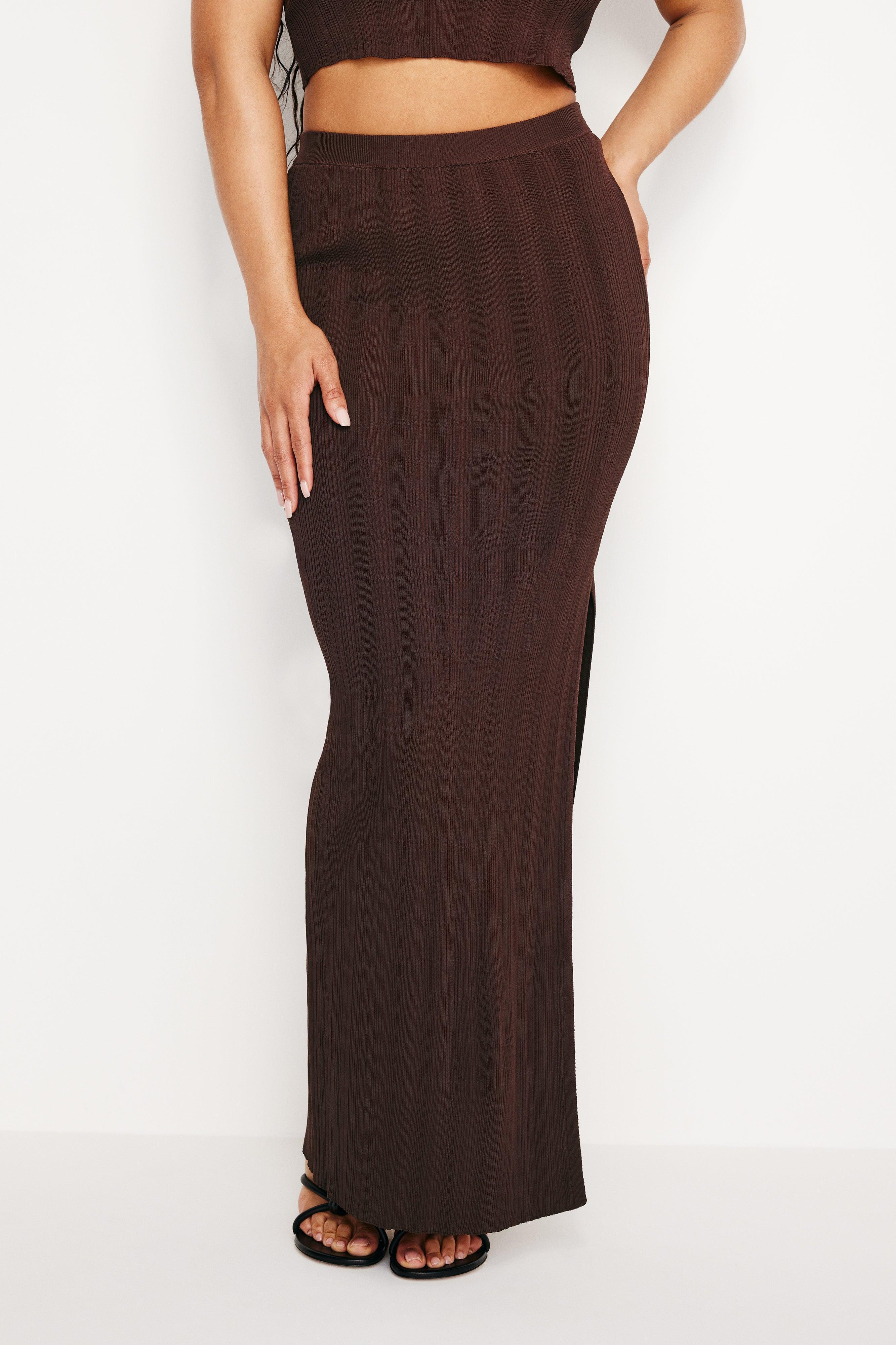 RIBBED KNIT MAXI SKIRT | ESPRESSO001 Product Image